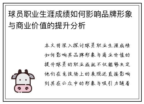 球员职业生涯成绩如何影响品牌形象与商业价值的提升分析